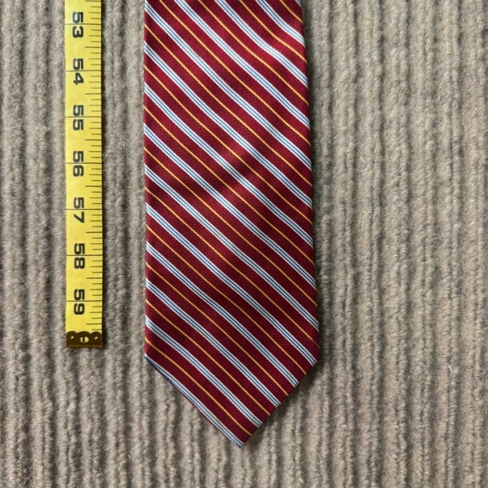 Pure Silk Striped Tie Red Blue Yellow Woven in England Made in USA 59x3.75